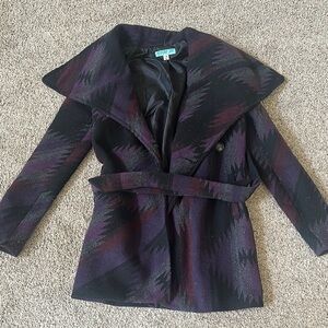 Francesca's Collections Black and Purple Trench Coat with Dramatic Collar